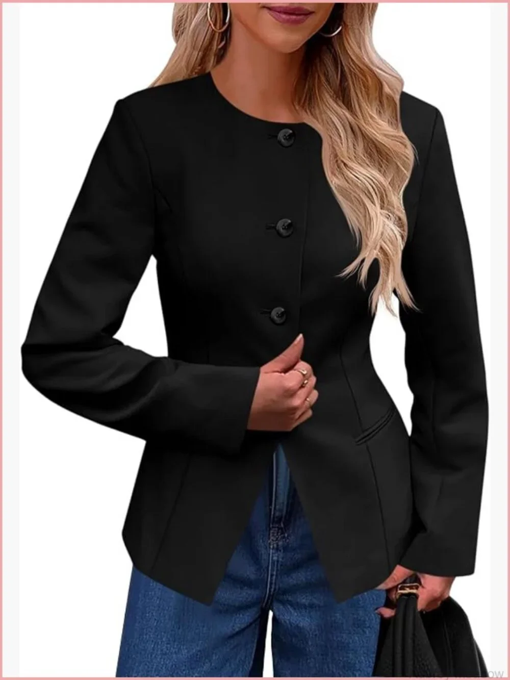 Collarless Split Hem Blazer for Work Office Business Casual Suit Jacket